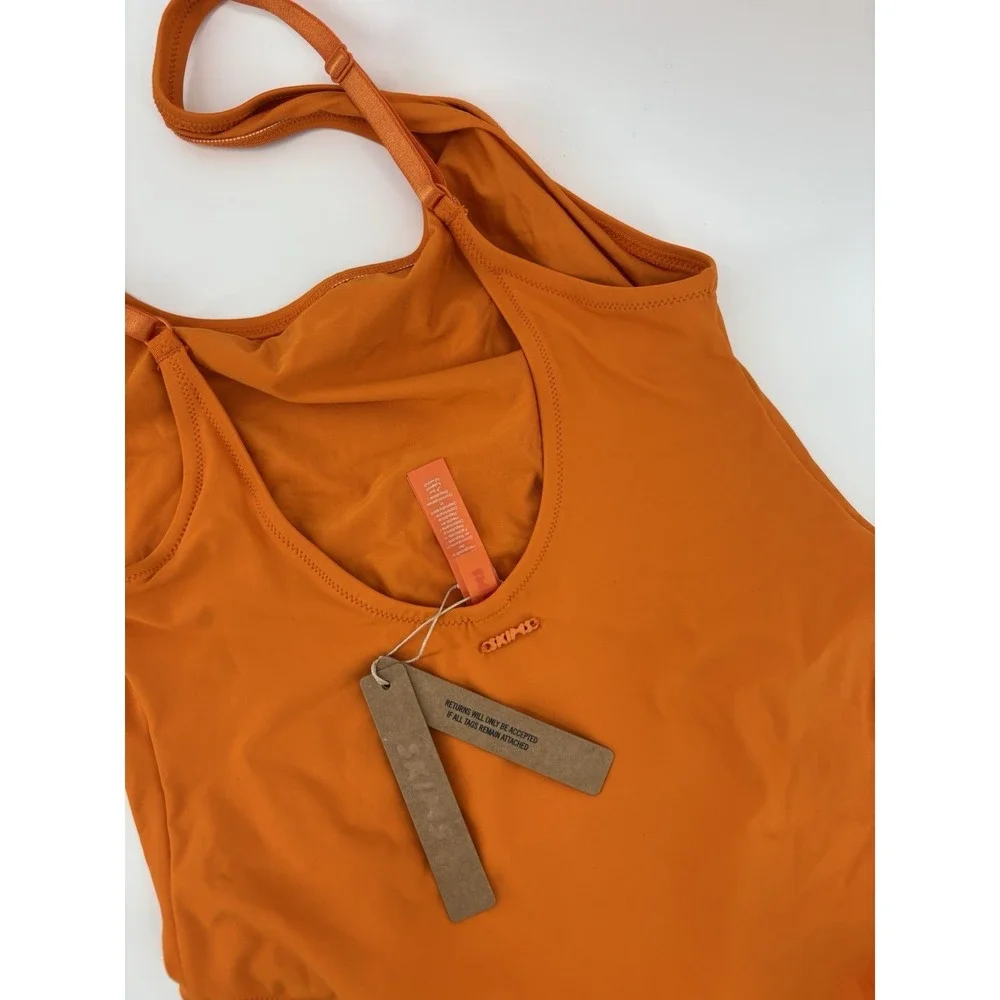 NWT SKIMS Signature Swim Scoop Neck One Piece Swimsuit Sz L Tangerine